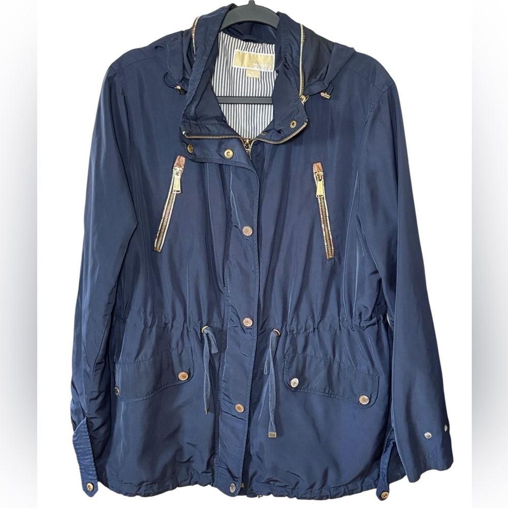 Michael Kors Navy Hooded Anorak Jacket Lined Utility Coat XL